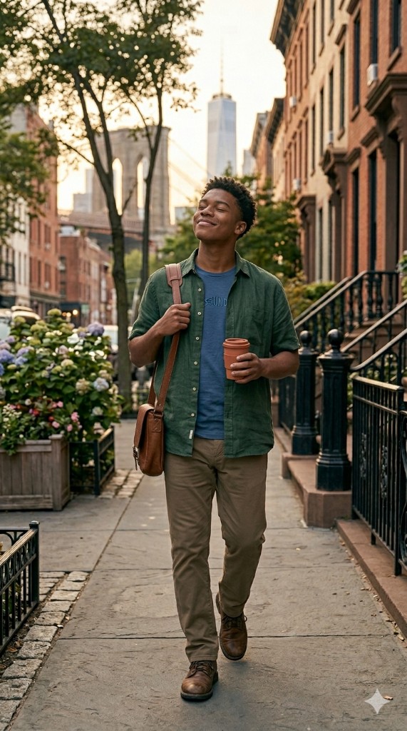 Affiliate partner walking through city neighborhood