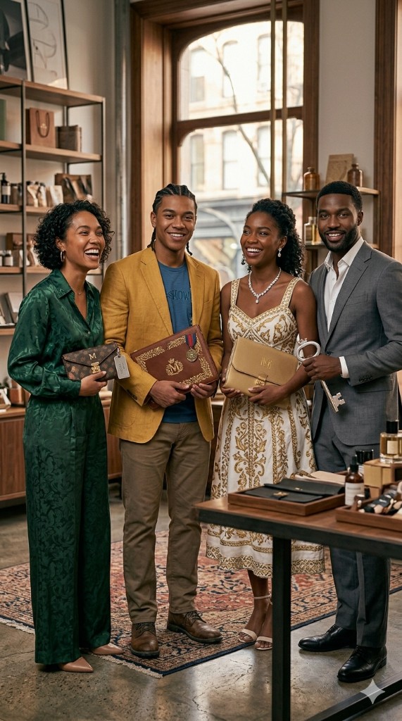 Partners showcasing products in a boutique