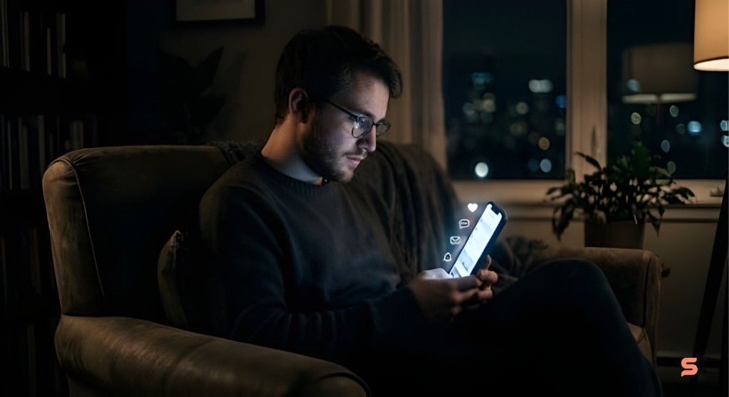 Mobile app usage at night with social notifications