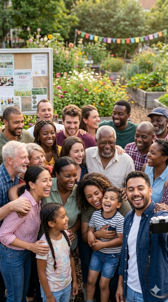 Multi-generational community group outdoors