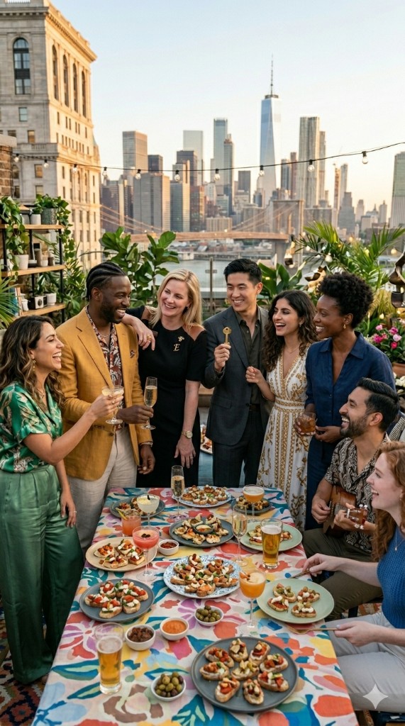 Diverse community gathering on a rooftop