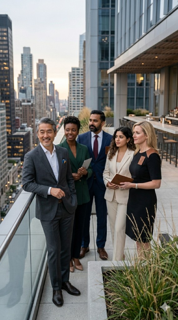 Leadership team reviewing strategy on-site